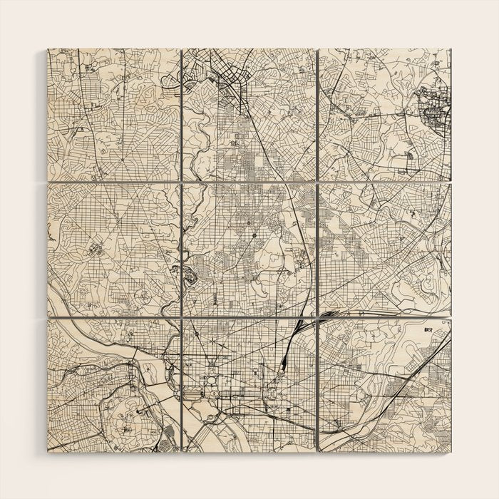 Washington DC White Map Wood Wall Art Gallery Image 1