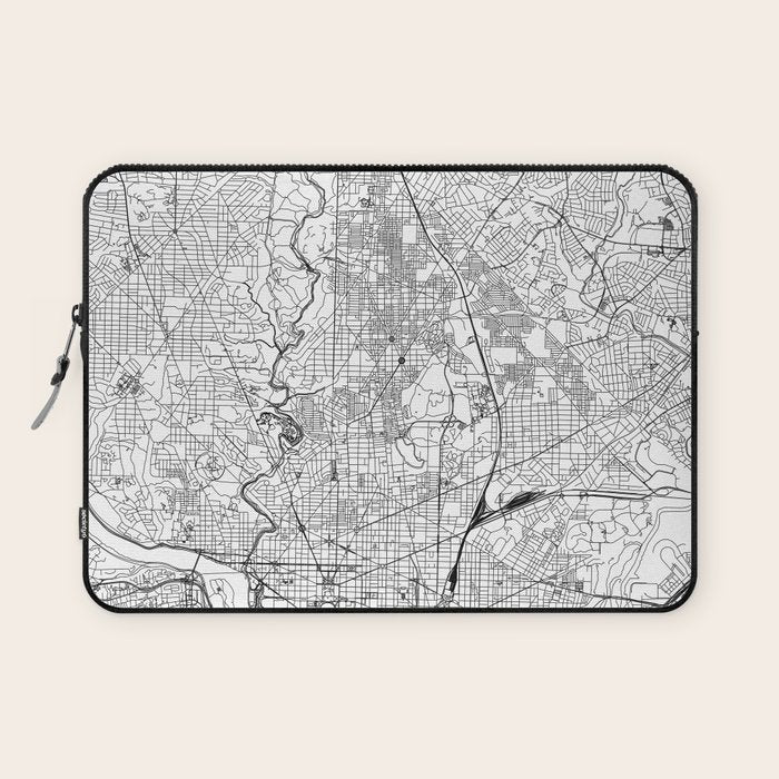 Washington DC White Map Laptop Sleeve Gallery Image 1
