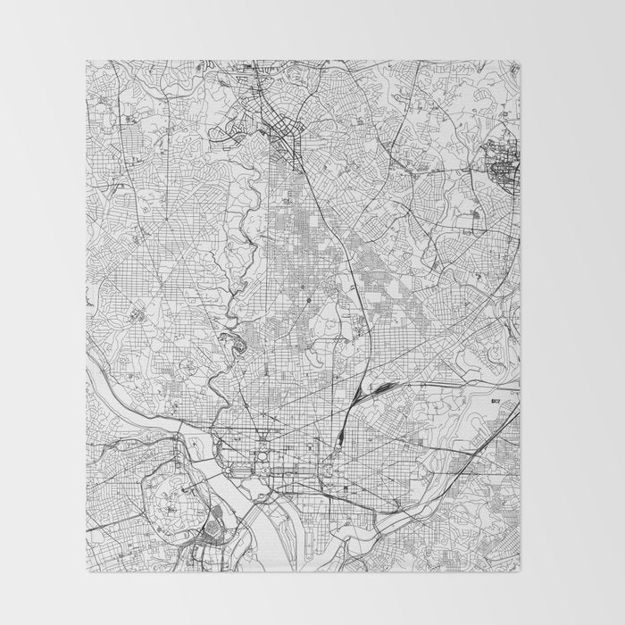 Washington DC White Map Throw Blanket Gallery Image 2