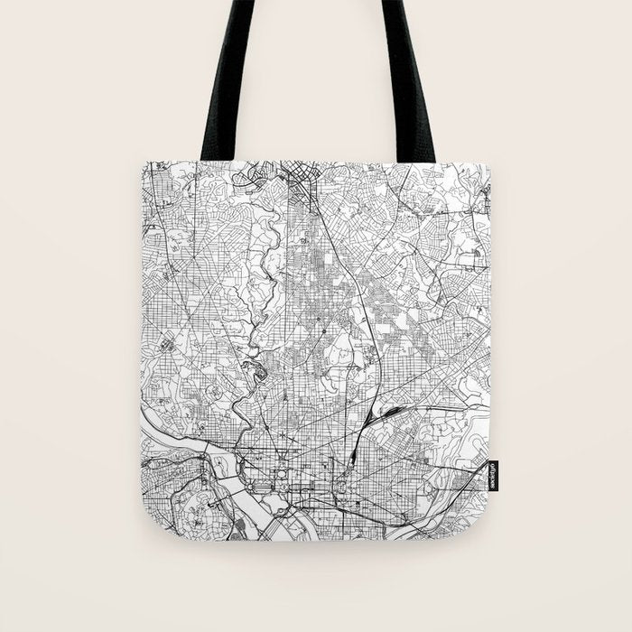 Washington DC White Map Tote Bag Gallery Image 1