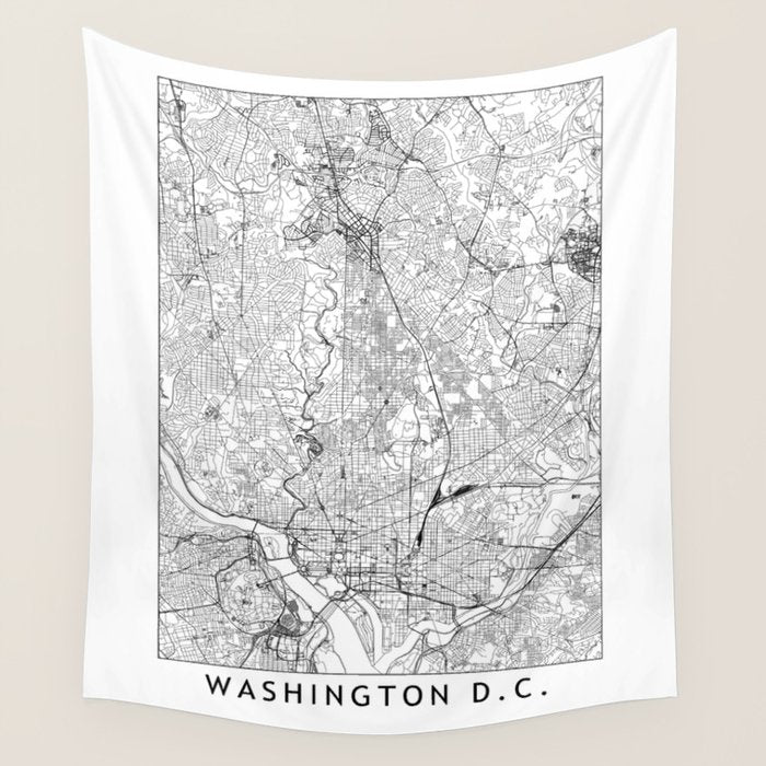 Washington DC White Map Wall Tapestry Gallery Image 4