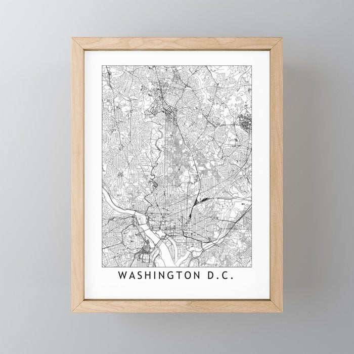 Washington DC White Map Mini Art Print Gallery Image 1