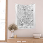 Washington DC White Map Wall Tapestry Gallery Image 2