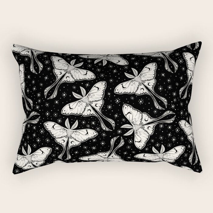 Luna Moth In Black and White Rectangular Pillow Gallery Image 1