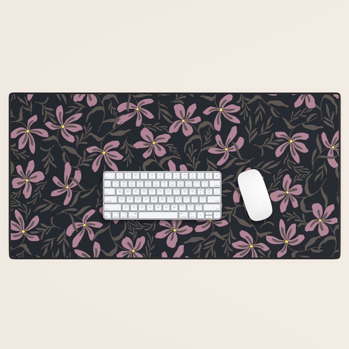 seamless pattern with small flowers on a black background Desk Mat Gallery Image 1