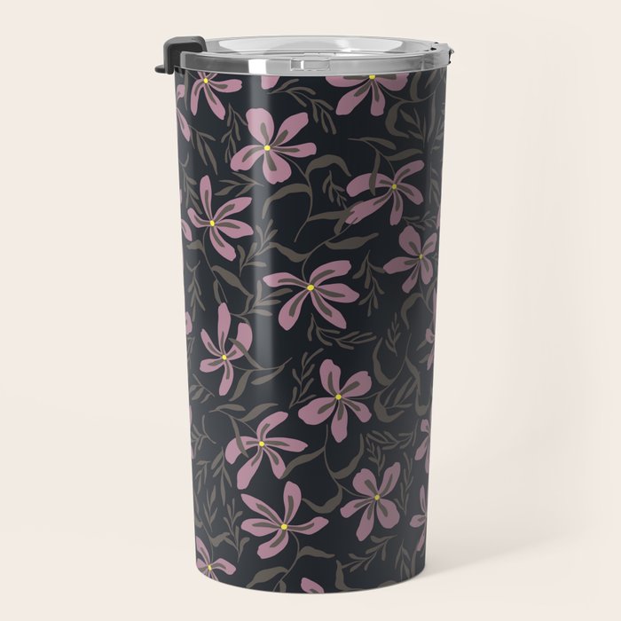 seamless pattern with small flowers on a black background Travel Mug Gallery Image 3