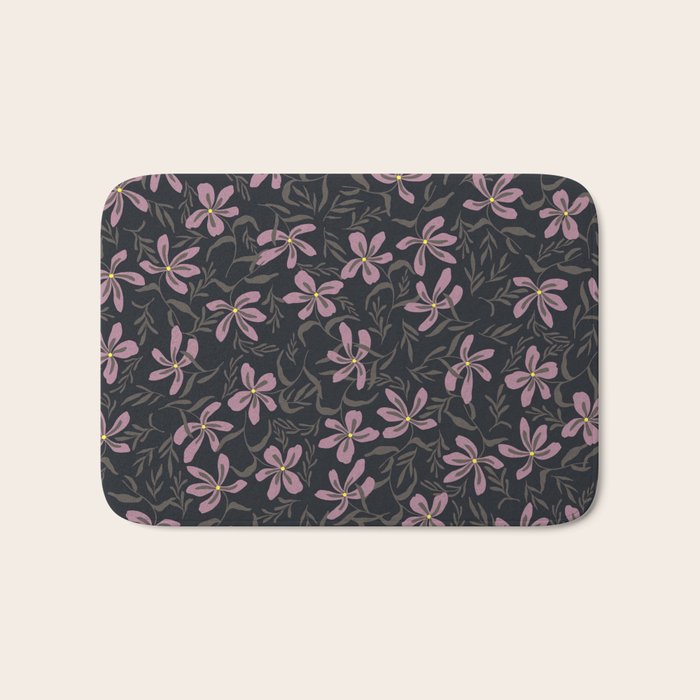 seamless pattern with small flowers on a black background Bath Mat Gallery Image 1