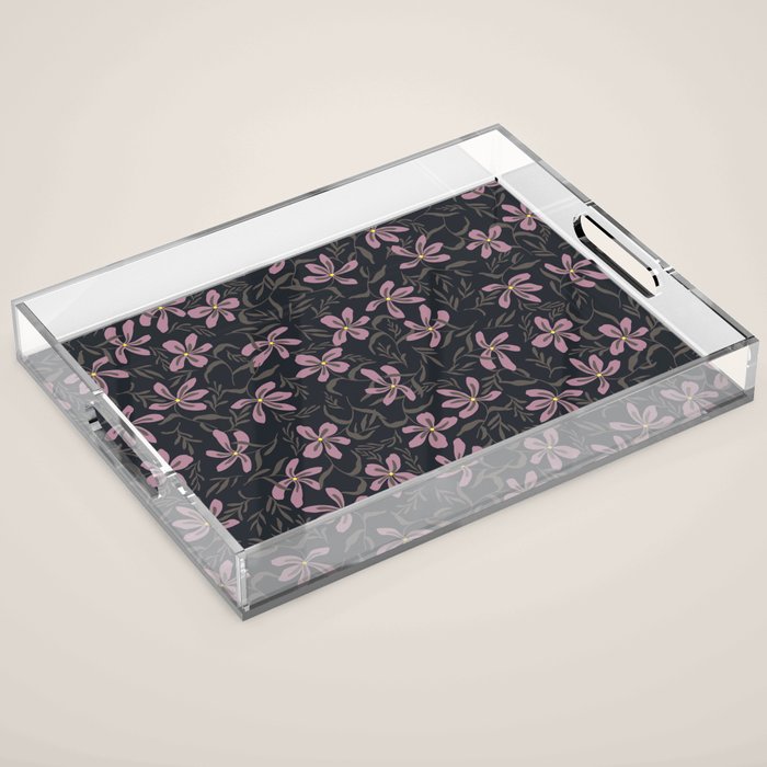 seamless pattern with small flowers on a black background Acrylic Tray Gallery Image 1