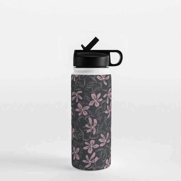seamless pattern with small flowers on a black background Water Bottle Gallery Image 1