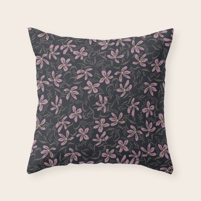 seamless pattern with small flowers on a black background Throw Pillow Gallery Image 6