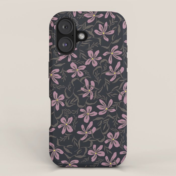 seamless pattern with small flowers on a black background iPhone Case Gallery Image 1
