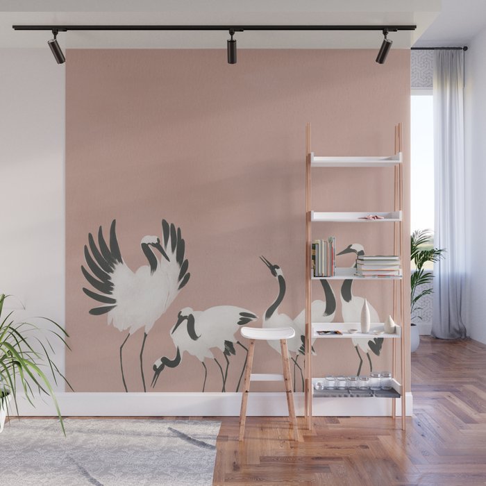 Crane Dance - Mauve Pink Wall Mural Gallery Image 1
