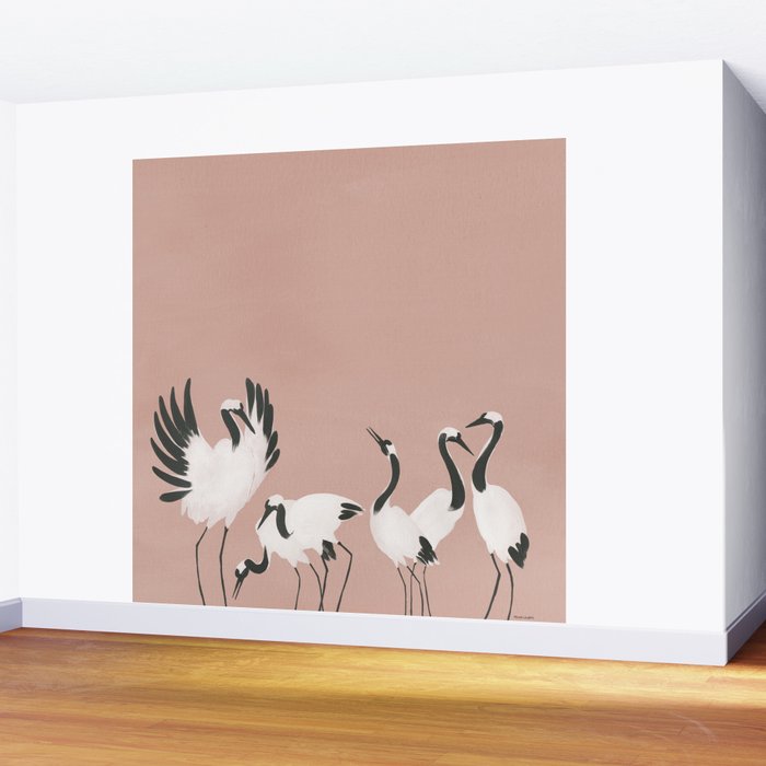 Crane Dance - Mauve Pink Wall Mural Gallery Image 2