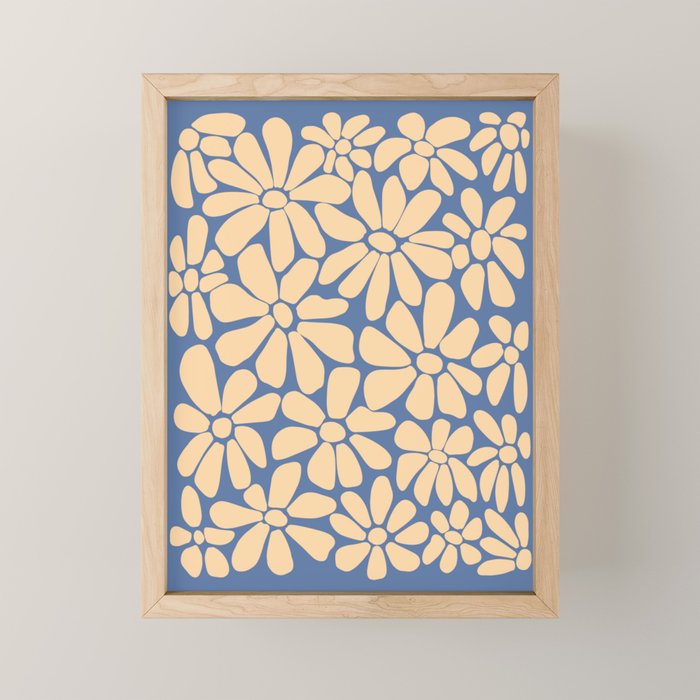 Retro Floral - Indigo  Mini Art Print Gallery Image 1