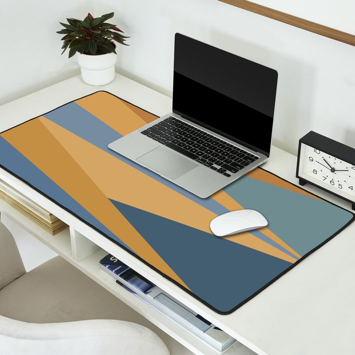 Geometric Triangles IX Blue and Orange Desk Mat Gallery Image 2