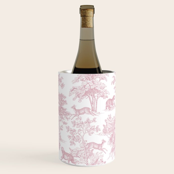 Toile de Jouy Vintage French Exotic Jungle Forest Baby Pink & White Wine Chiller Gallery Image 2