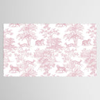 Toile de Jouy Vintage French Exotic Jungle Forest Baby Pink & White Tablecloth Gallery Image 2