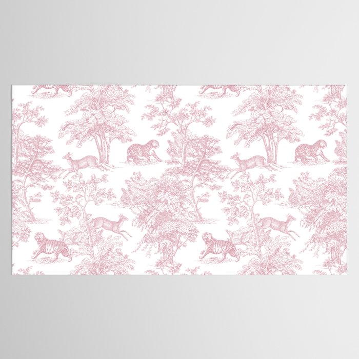 Toile de Jouy Vintage French Exotic Jungle Forest Baby Pink & White Tablecloth Gallery Image 2