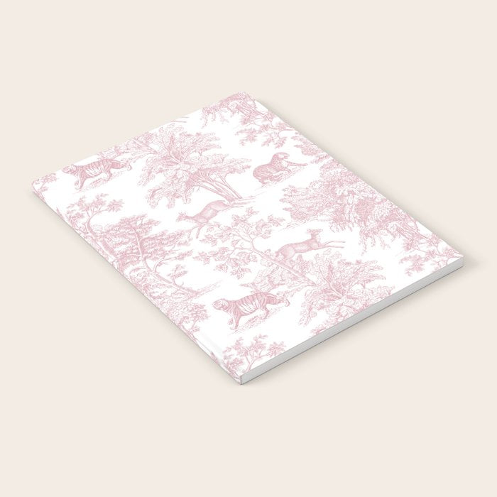 Toile de Jouy Vintage French Exotic Jungle Forest Baby Pink & White Notebook Gallery Image 1