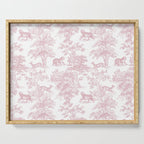 Toile de Jouy Vintage French Exotic Jungle Forest Baby Pink & White Serving Tray Gallery Image 1