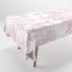 Toile de Jouy Vintage French Exotic Jungle Forest Baby Pink & White Tablecloth Gallery Image 1