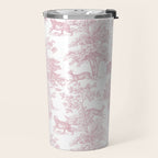 Toile de Jouy Vintage French Exotic Jungle Forest Baby Pink & White Travel Mug Gallery Image 2
