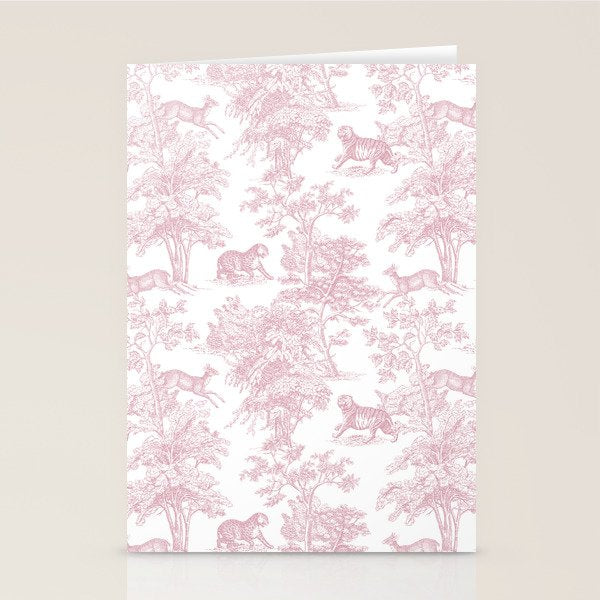 Toile de Jouy Vintage French Exotic Jungle Forest Baby Pink & White Stationery Card Gallery Image 1