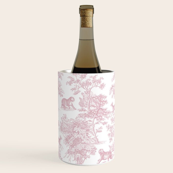Toile de Jouy Vintage French Exotic Jungle Forest Baby Pink & White Wine Chiller Gallery Image 1