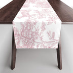 Toile de Jouy Vintage French Exotic Jungle Forest Baby Pink & White Table Runner Gallery Image 1