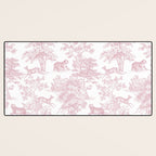 Toile de Jouy Vintage French Exotic Jungle Forest Baby Pink & White Desk Mat Gallery Image 3