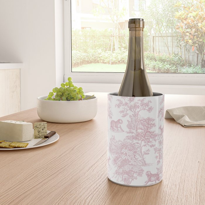 Toile de Jouy Vintage French Exotic Jungle Forest Baby Pink & White Wine Chiller Gallery Image 4