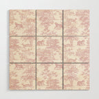 Toile de Jouy Vintage French Exotic Jungle Forest Baby Pink & White Wood Wall Art Gallery Image 1