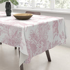 Toile de Jouy Vintage French Exotic Jungle Forest Baby Pink & White Tablecloth Gallery Image 3