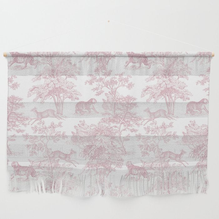 Toile de Jouy Vintage French Exotic Jungle Forest Baby Pink & White Wall Hanging Gallery Image 1