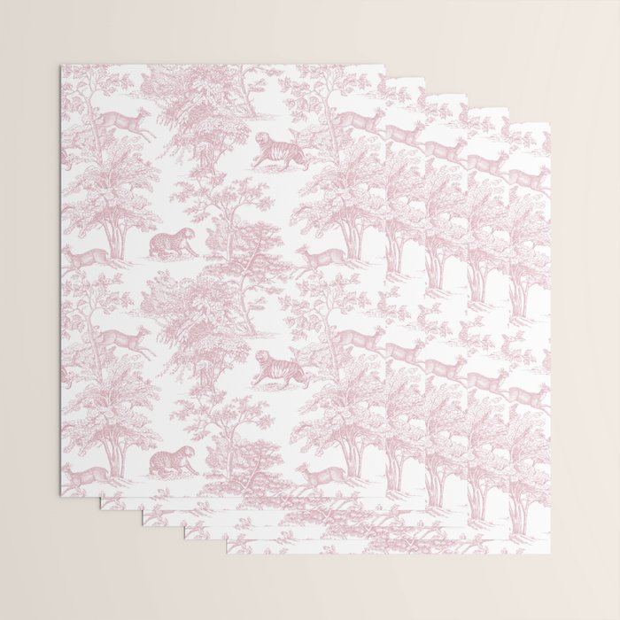 Toile de Jouy Vintage French Exotic Jungle Forest Baby Pink & White Wrapping Paper Gallery Image 3