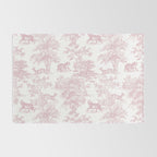 Toile de Jouy Vintage French Exotic Jungle Forest Baby Pink & White Rug Gallery Image 2