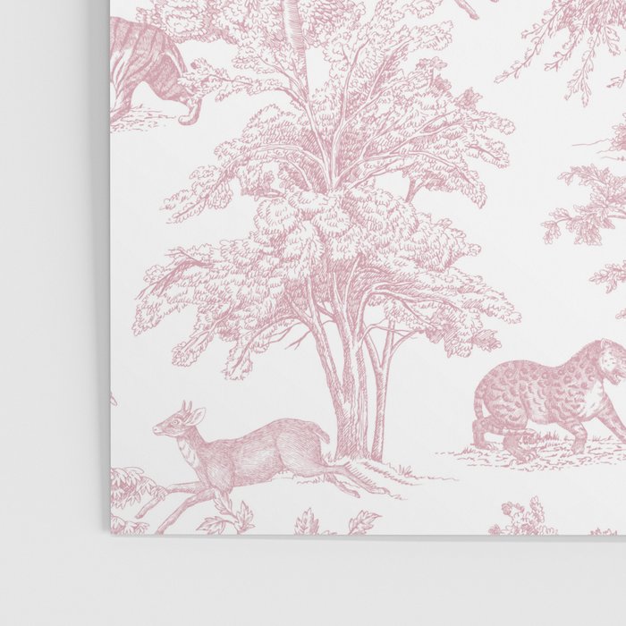 Toile de Jouy Vintage French Exotic Jungle Forest Baby Pink & White Poster Gallery Image 3