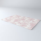 Toile de Jouy Vintage French Exotic Jungle Forest Baby Pink & White Rug Gallery Image 3