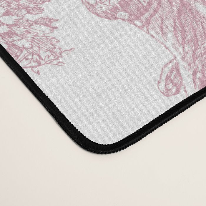Toile de Jouy Vintage French Exotic Jungle Forest Baby Pink & White Desk Mat Gallery Image 4