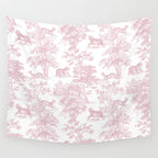 Toile de Jouy Vintage French Exotic Jungle Forest Baby Pink & White Wall Tapestry Gallery Image 4