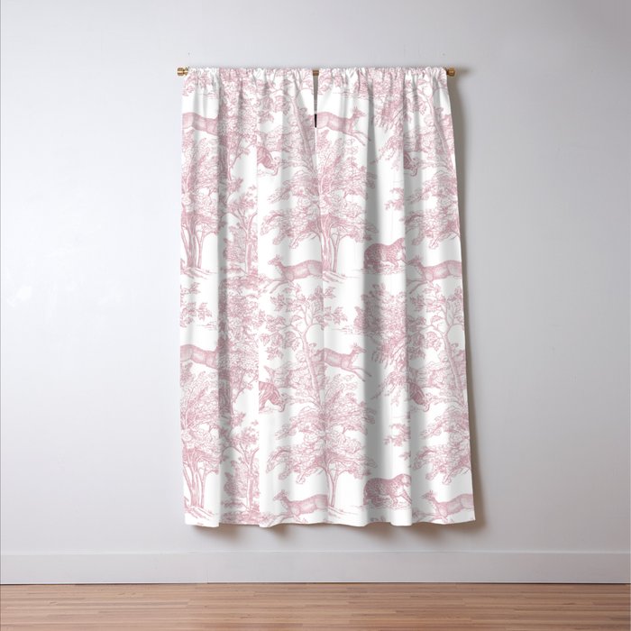 Toile de Jouy Vintage French Exotic Jungle Forest Baby Pink & White Window Curtain Gallery Image 3