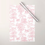 Toile de Jouy Vintage French Exotic Jungle Forest Baby Pink & White Wrapping Paper Gallery Image 1
