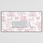 Toile de Jouy Vintage French Exotic Jungle Forest Baby Pink & White Desk Mat Gallery Image 1