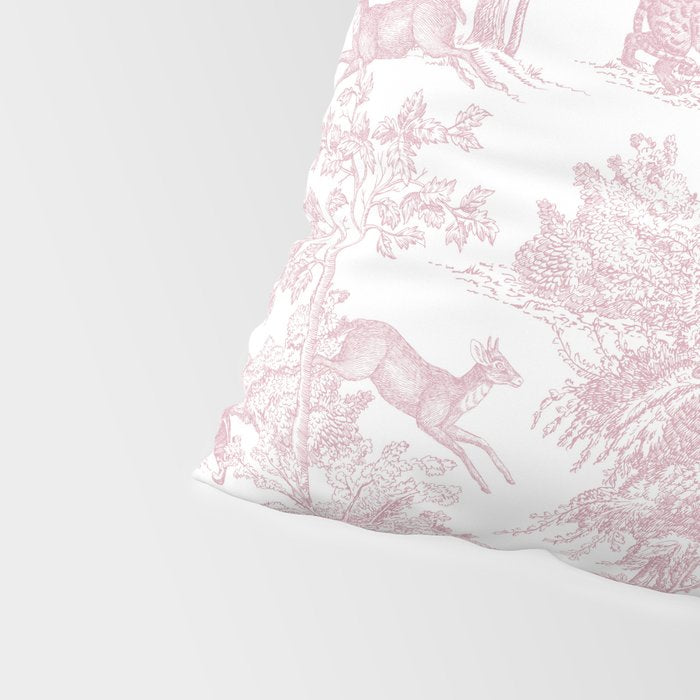 Toile de Jouy Vintage French Exotic Jungle Forest Baby Pink & White Pillow Sham Gallery Image 4