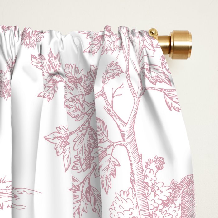 Toile de Jouy Vintage French Exotic Jungle Forest Baby Pink & White Window Curtain Gallery Image 2