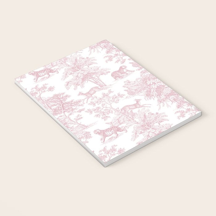 Toile de Jouy Vintage French Exotic Jungle Forest Baby Pink & White Notebook Gallery Image 3