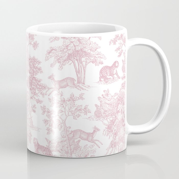 Toile de Jouy Vintage French Exotic Jungle Forest Baby Pink & White Coffee Mug Gallery Image 1
