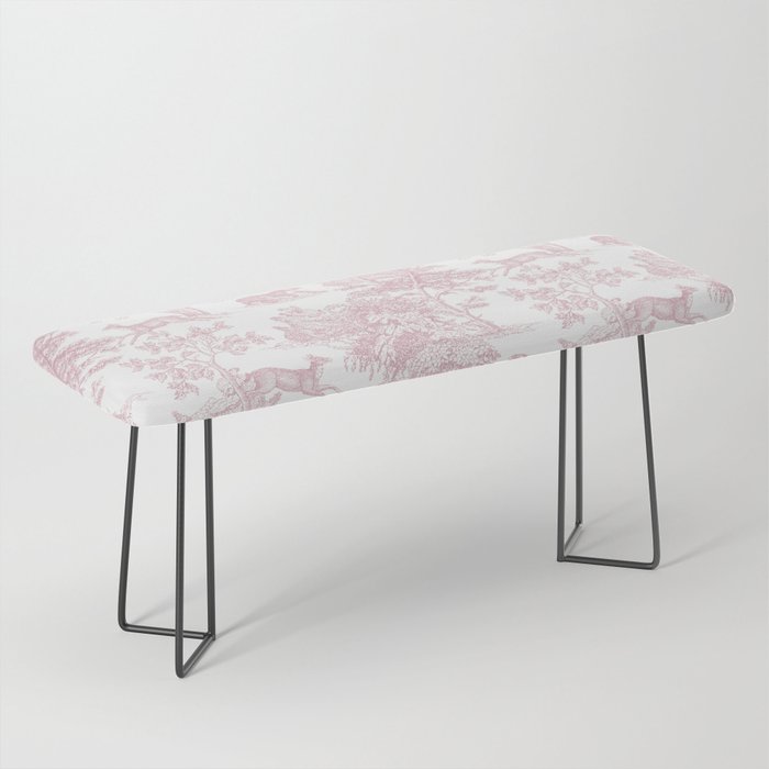 Toile de Jouy Vintage French Exotic Jungle Forest Baby Pink & White Bench Gallery Image 1