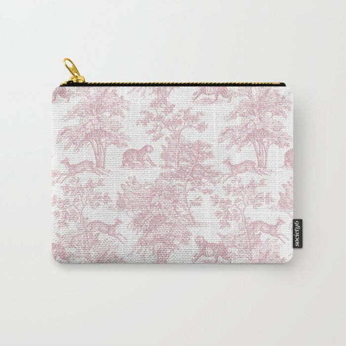 Toile de Jouy Vintage French Exotic Jungle Forest Baby Pink & White Carry All Pouch Gallery Image 1