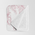 Toile de Jouy Vintage French Exotic Jungle Forest Baby Pink & White Throw Blanket Gallery Image 3